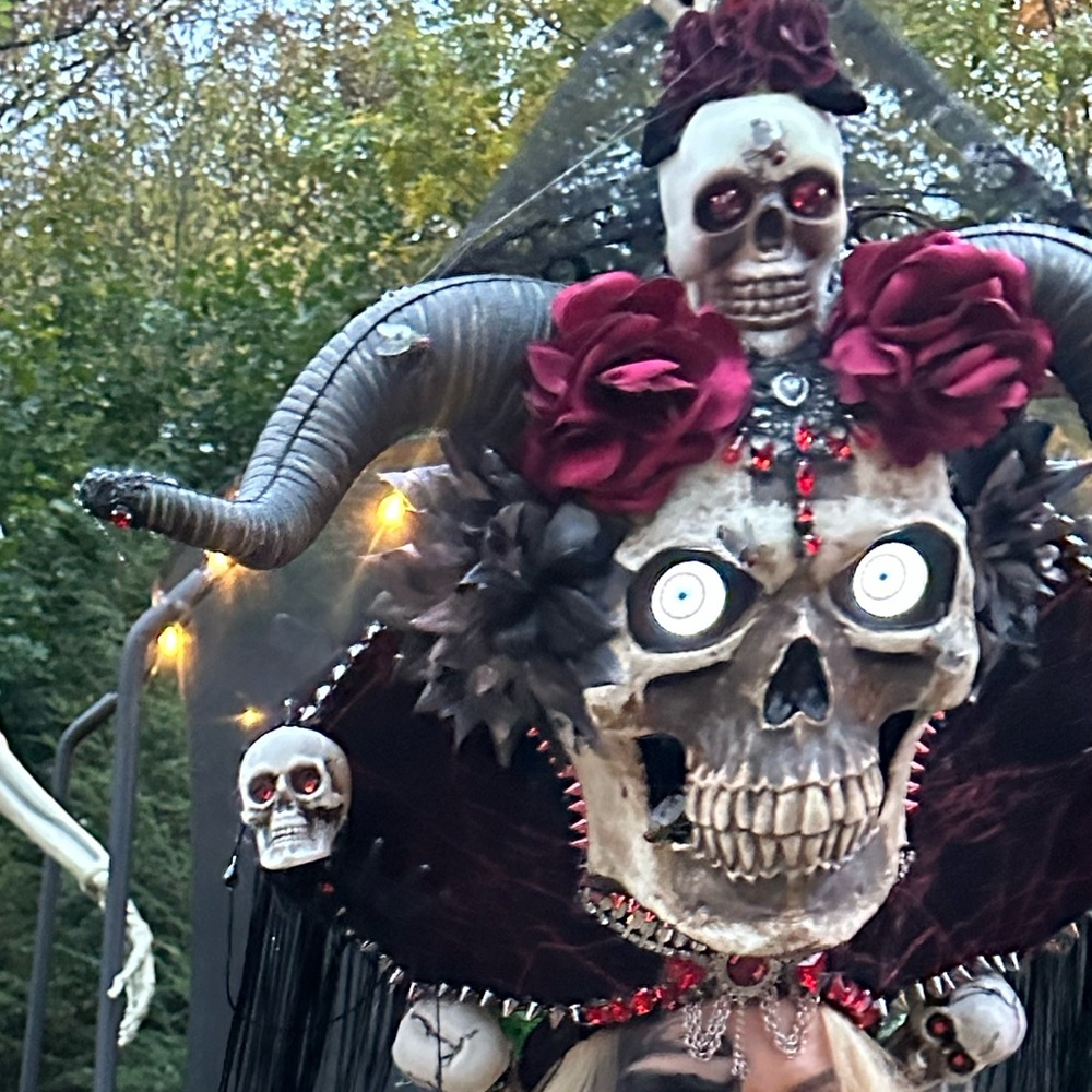Led light up Rhinestone Fringe Skull Day of the Dead Festival Headdress - Picture 5 of 8